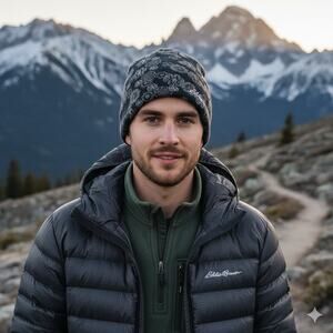 Eddie Bauer Beanie Hat Black Gray Nordic Snowflake Floral 100% Cotton Gorpcore